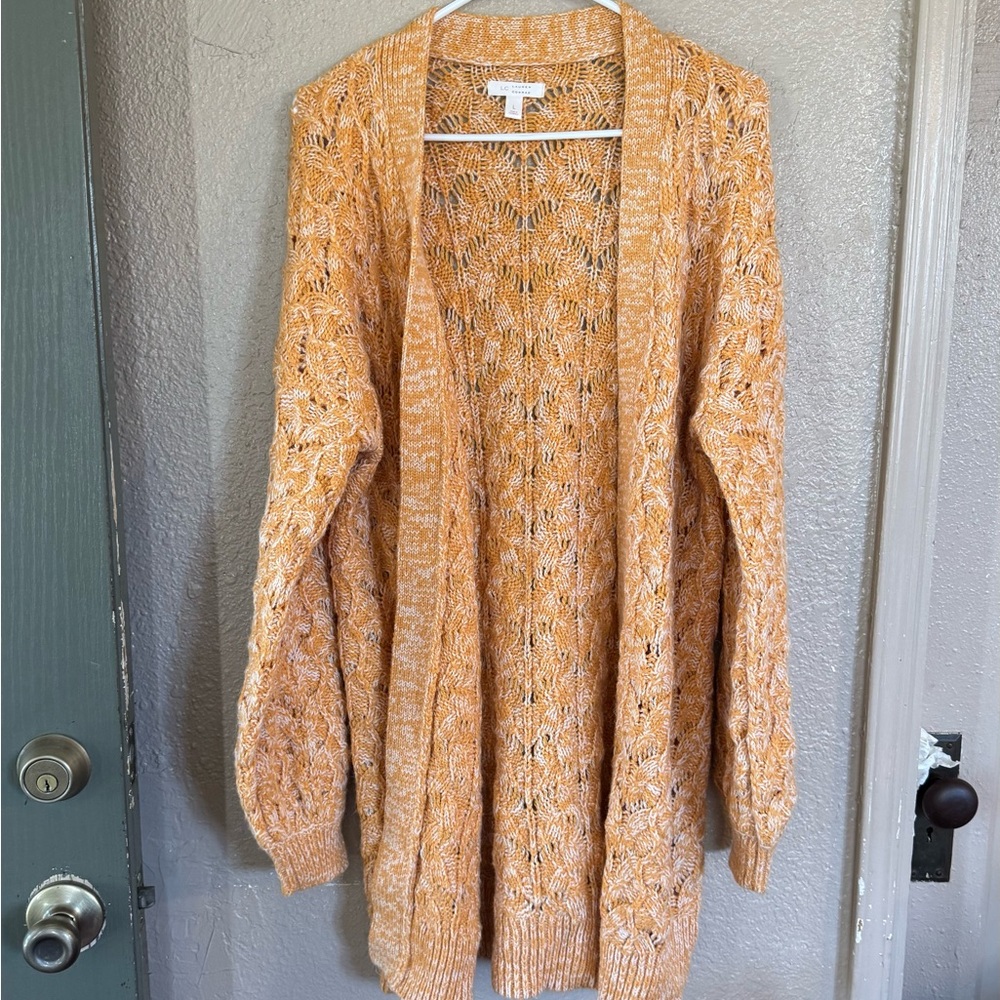 LC‎ Lauren Conrad Orange Chunky Knit Cardigan - Picture 2 of 8